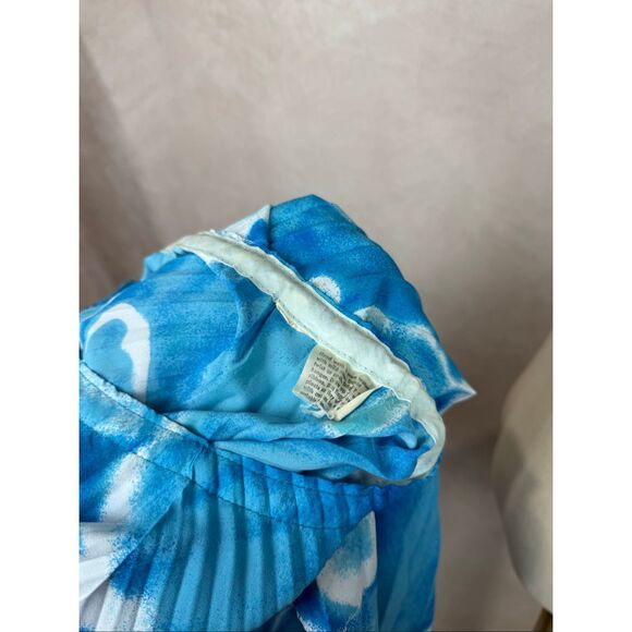 Vintage Hawaiian Kaftan Accordion Pleats Large XL Blue Floral - Picture 11 of 11
